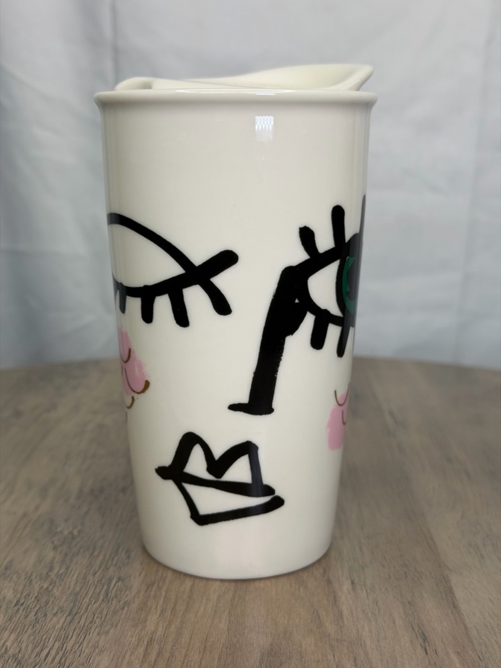 Starbucks 2014 Winking Eye Siren Face Ceramic Travel Tumbler 12 oz Capacity